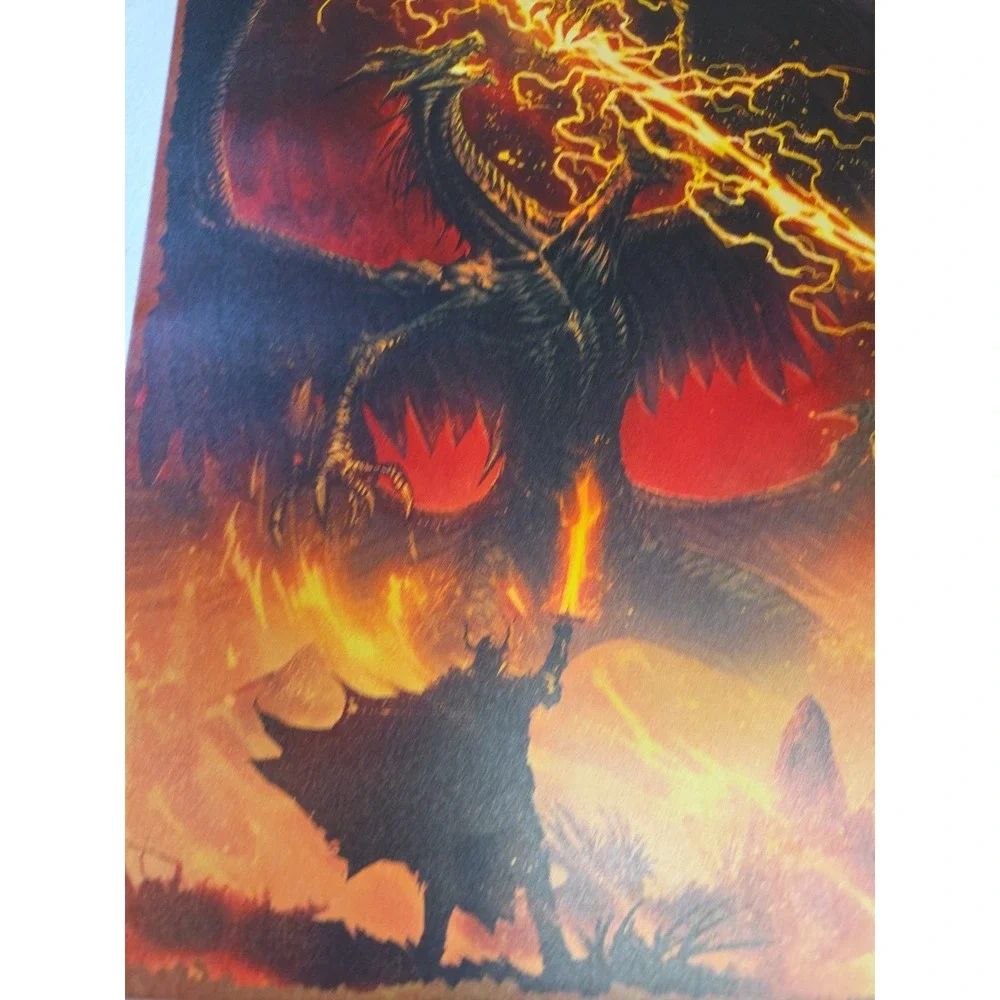 Fantasy Dragon vs‎ Wizard Metal Sign Wall Art Plaque Fire Lightning Gothic Decor